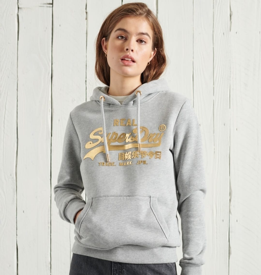 Superdry Superdry Grey Hoodie with Gold Logo
