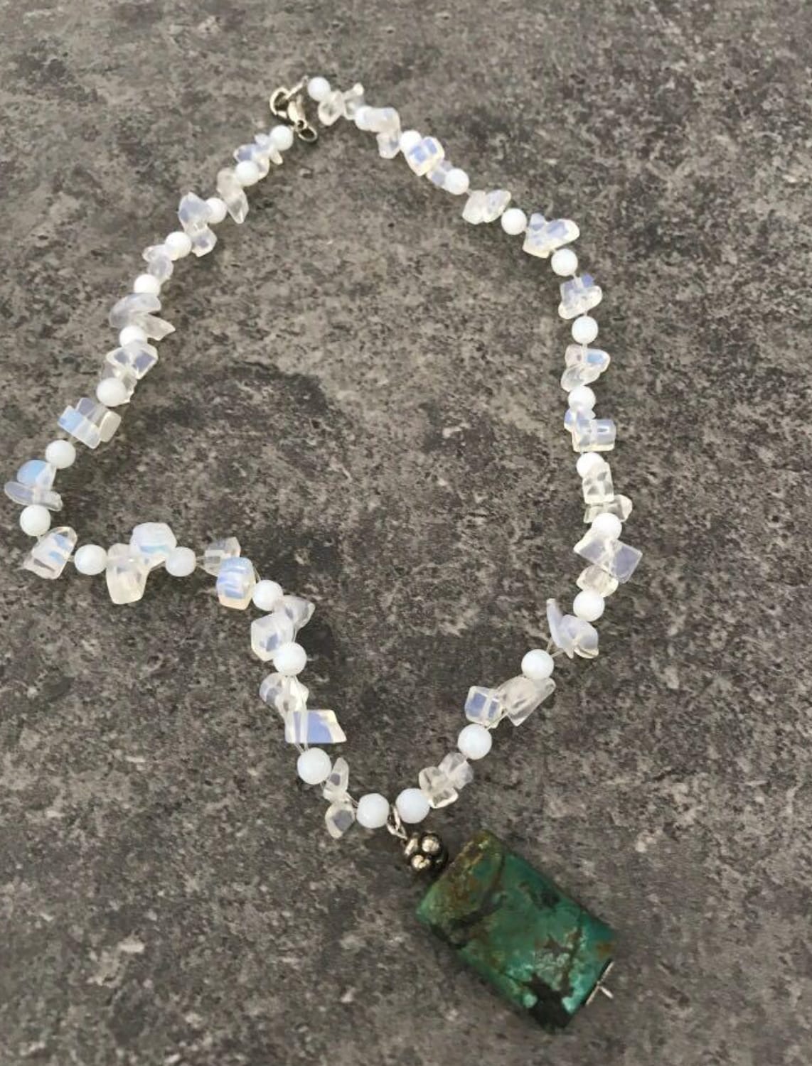 Boho Crystal Beaded Necklace with Green Pendant