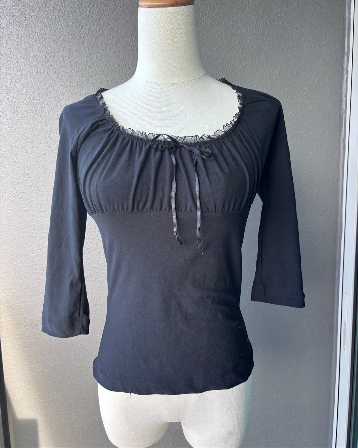 Vintage Thrifted Milkmaid Ribbon Mesh Top