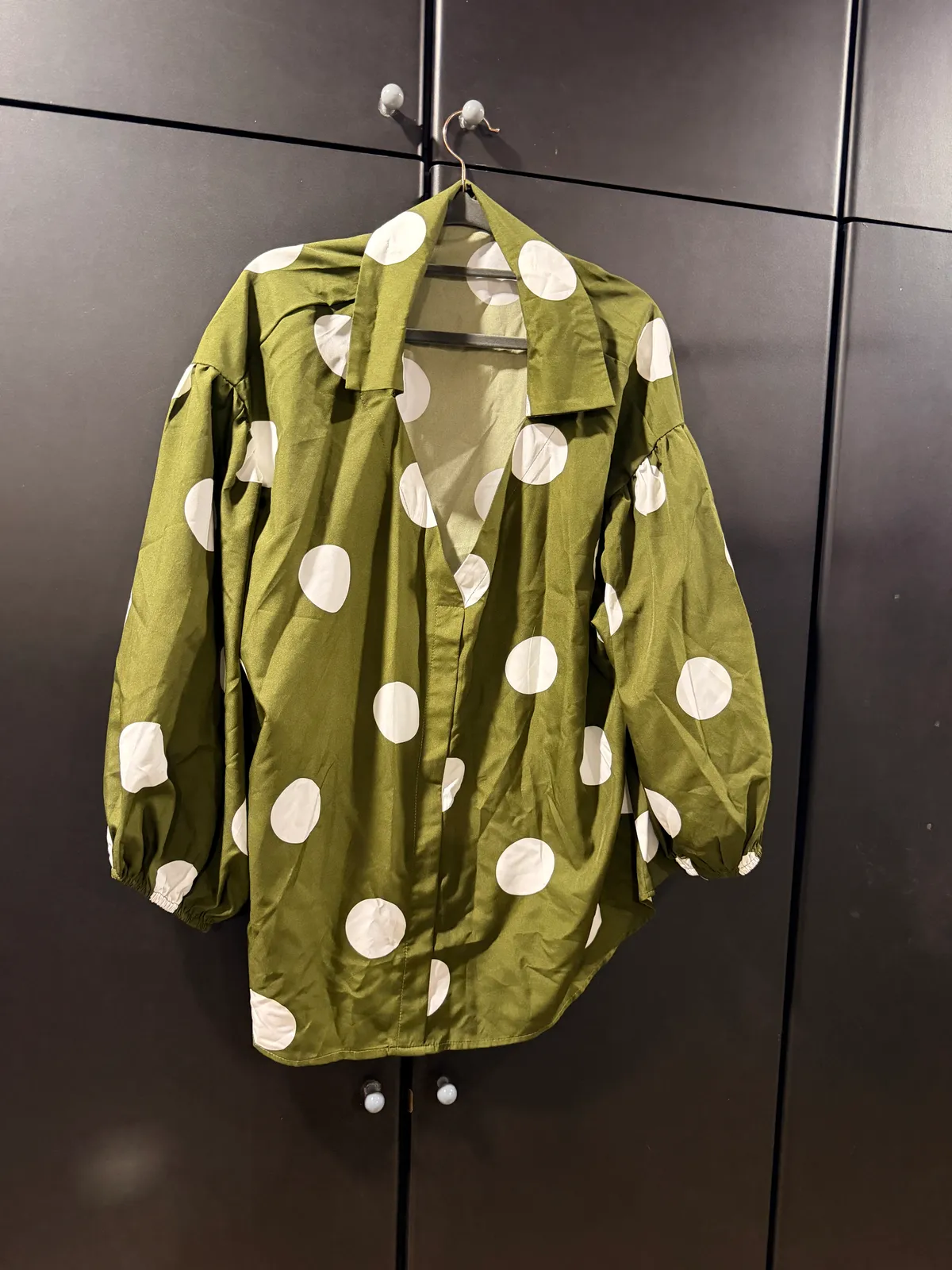 Retro Olive Green Polka Dot Blouse