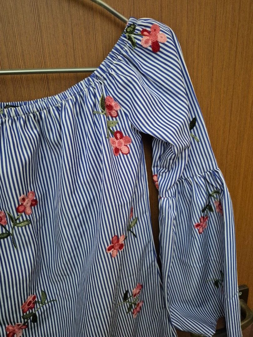 Missguided Missguided Off-Shoulder Striped Floral Dress (UK 8) - Photo 4