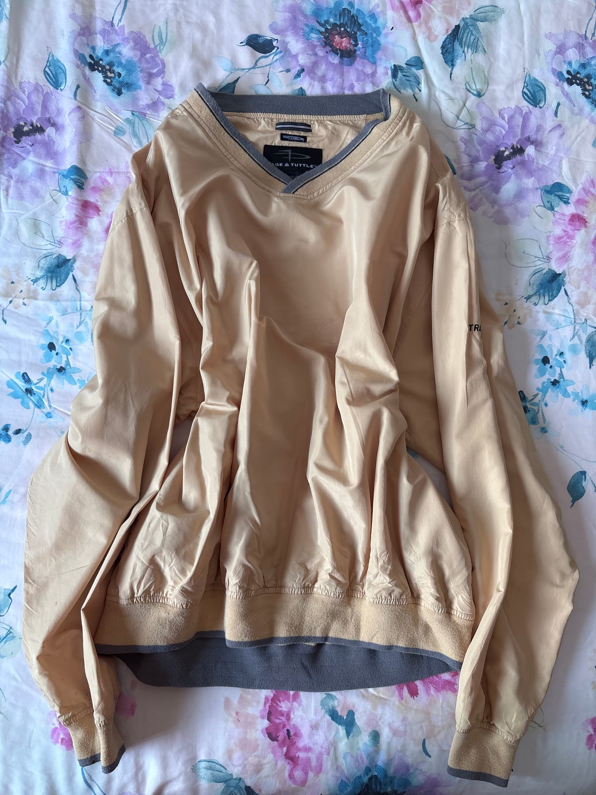 Beige V-Neck Long Sleeve Top