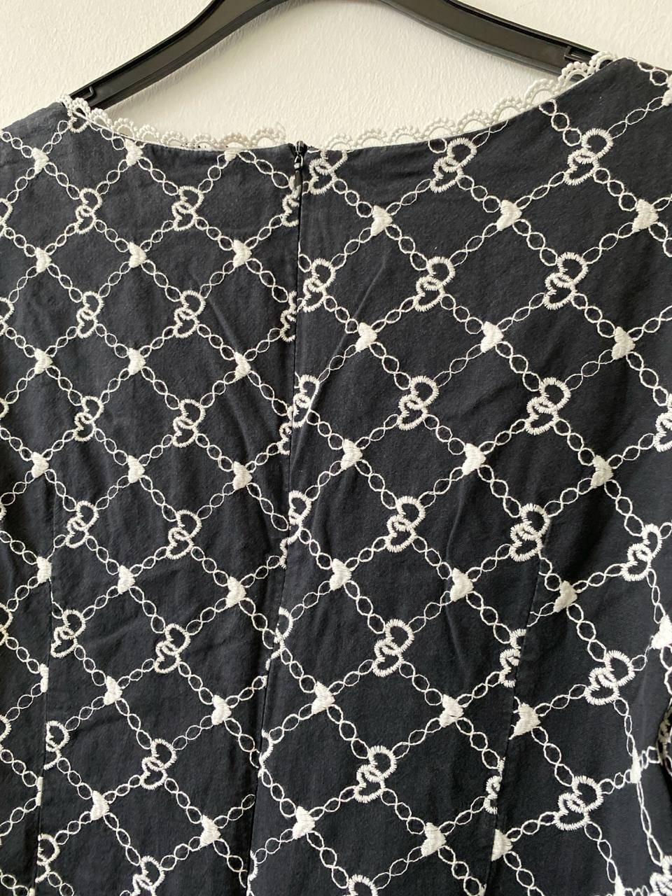 Unbranded Navy Puff Sleeved Dress With Pockets And White Heart Pattern (M) - Photo 3