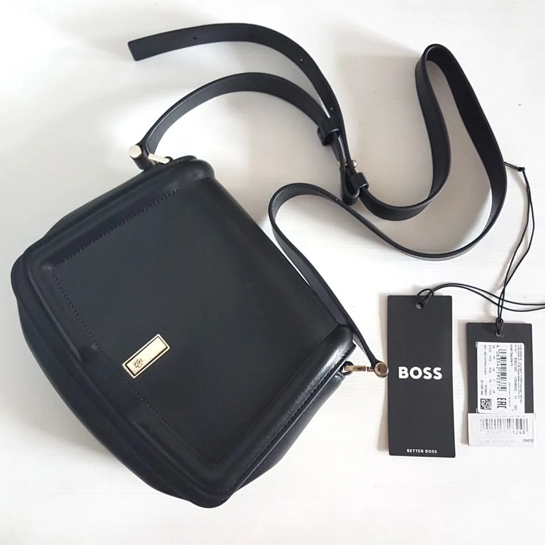 Luxury HUGO BOSS Bag, Cool Cross-body Model, Classic Black Leather Handbag, Soft Boss Case, New with Tag, RETAIL $800+