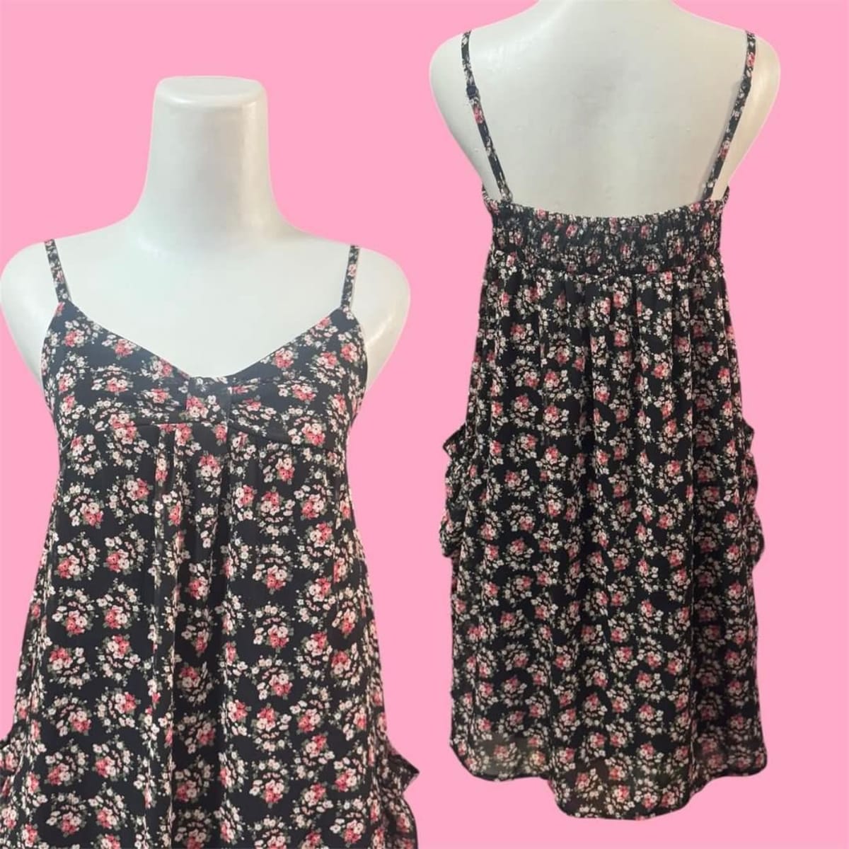 Cinema Club Cinema club Black Floral Babydoll Chiffon Dress w/ Pockets - Photo 2