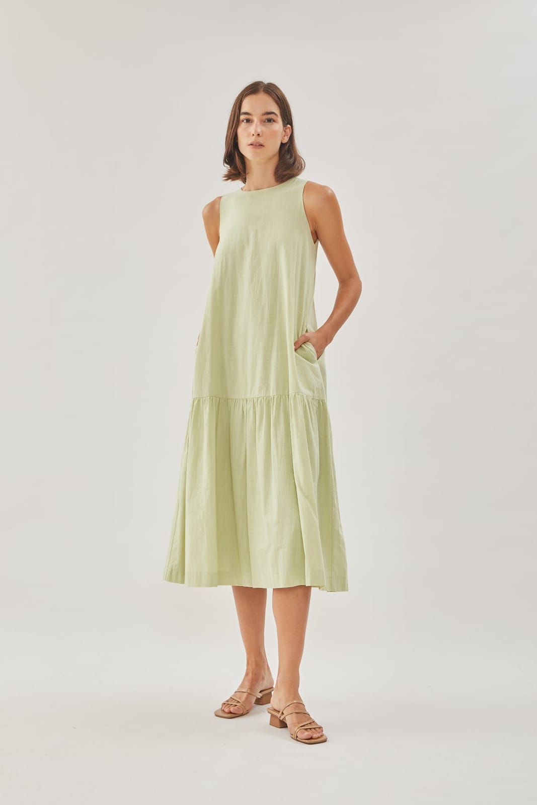 Klarra Linen Tiered Dress in Soft Green - Photo 2