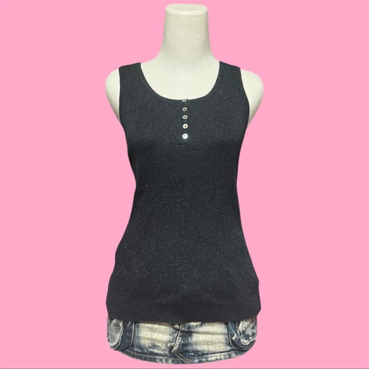 ✨ Y2K Glitter Black Button Tank Top ✨