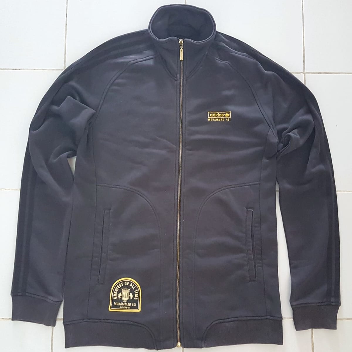 Adidas Vintage Muhammed Ali Limited Edition ADIDAS Jacket, GOAT, Greatest of All Time, Retro Adidas Zipper Jacket, Cosmopolitan, Black Tracksuit, Sleek ADIDAS Sweatshirt, Outerwear, 3X World Heavyweight Boxing Champion, Pop Culture, Timeless Classic