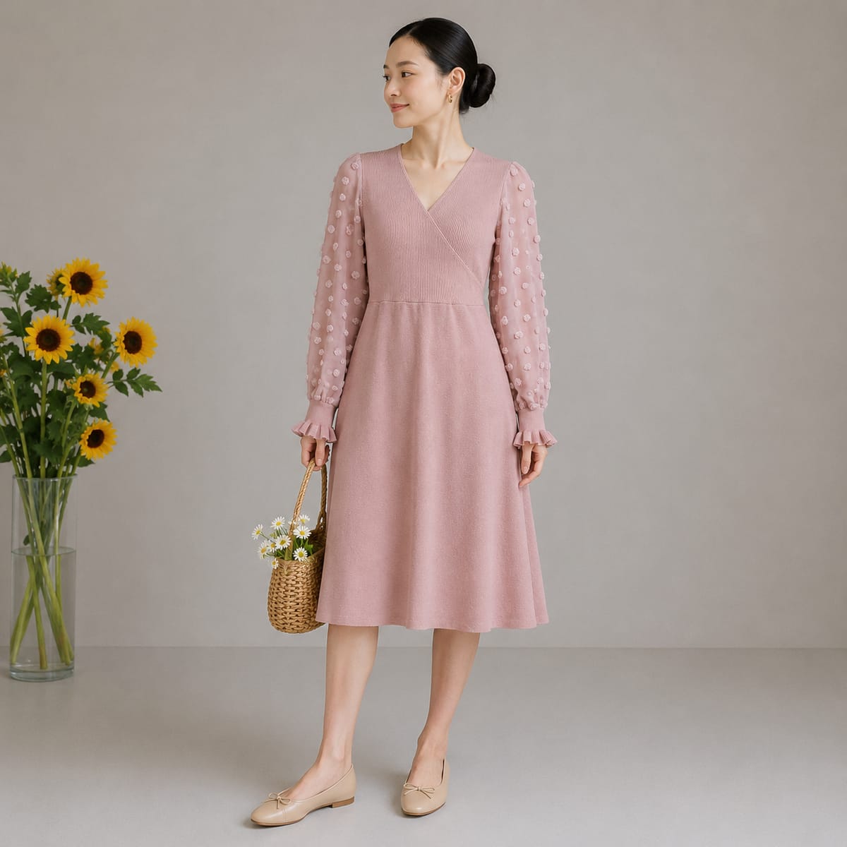 Pink V-neck Knit Dress