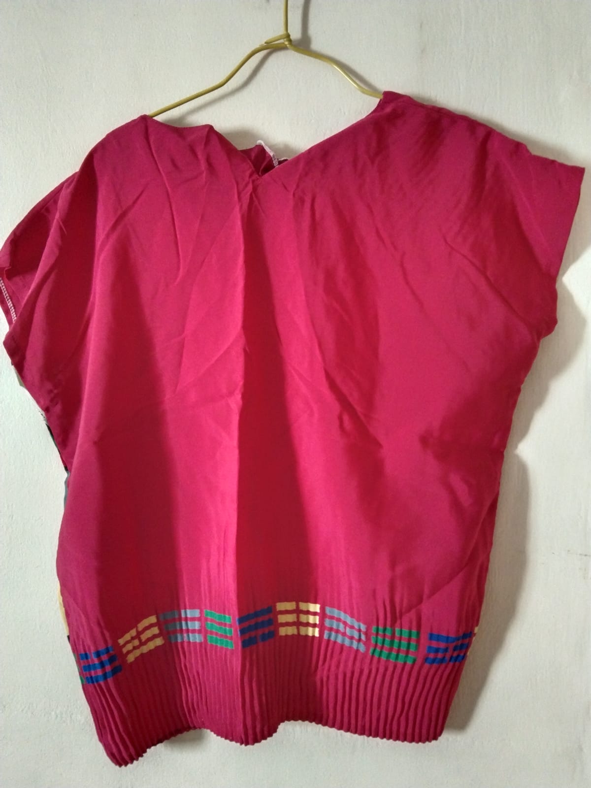 Vibrant Pink Traditional Top with Patterned Hem