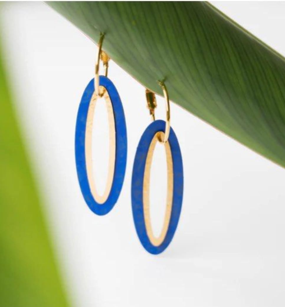 Chic Blue Oval Hoop Earrings
