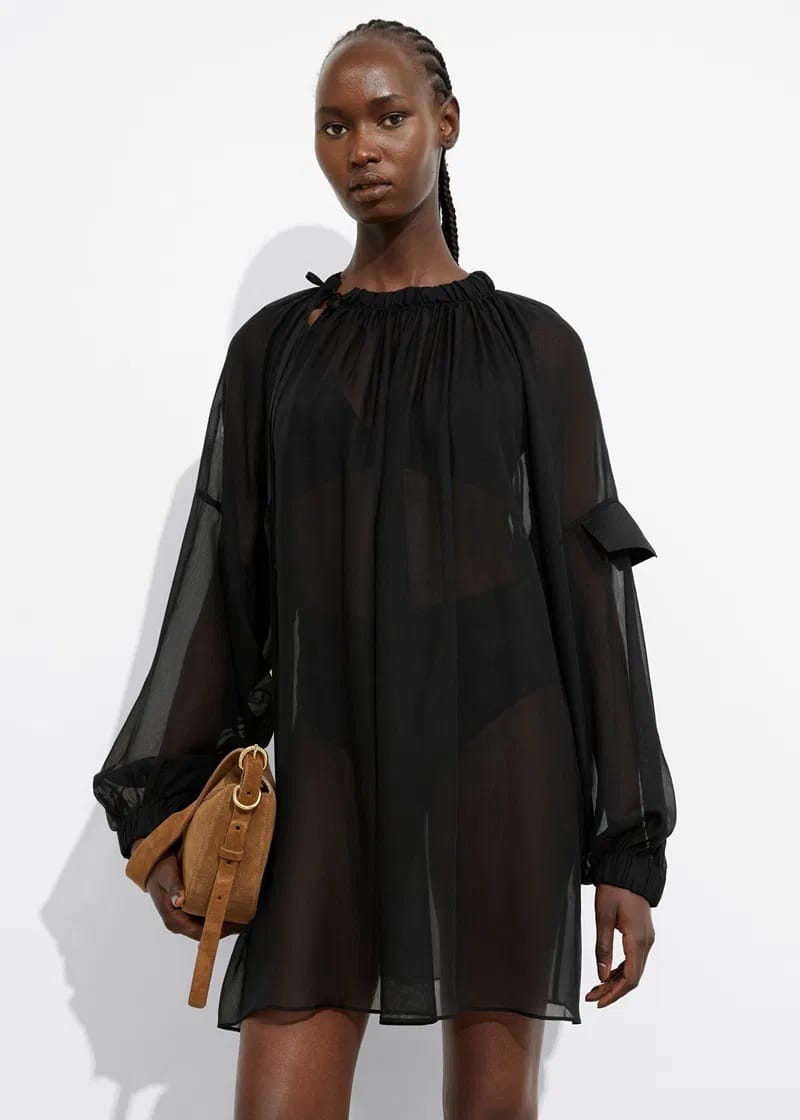 & Other Stories & Other Stories - Black Sheer Long Sleeve Mini Dress - Photo 2