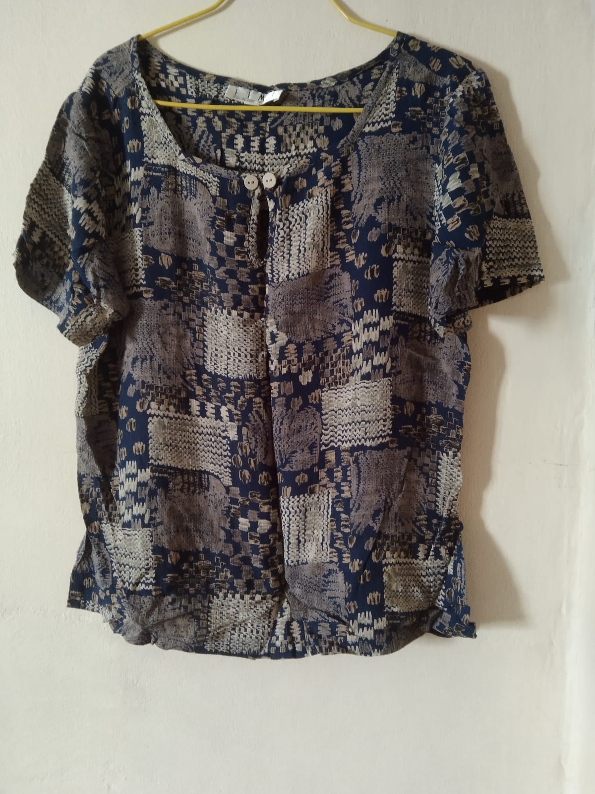 Boho Navy Abstract Print Button-Up Blouse