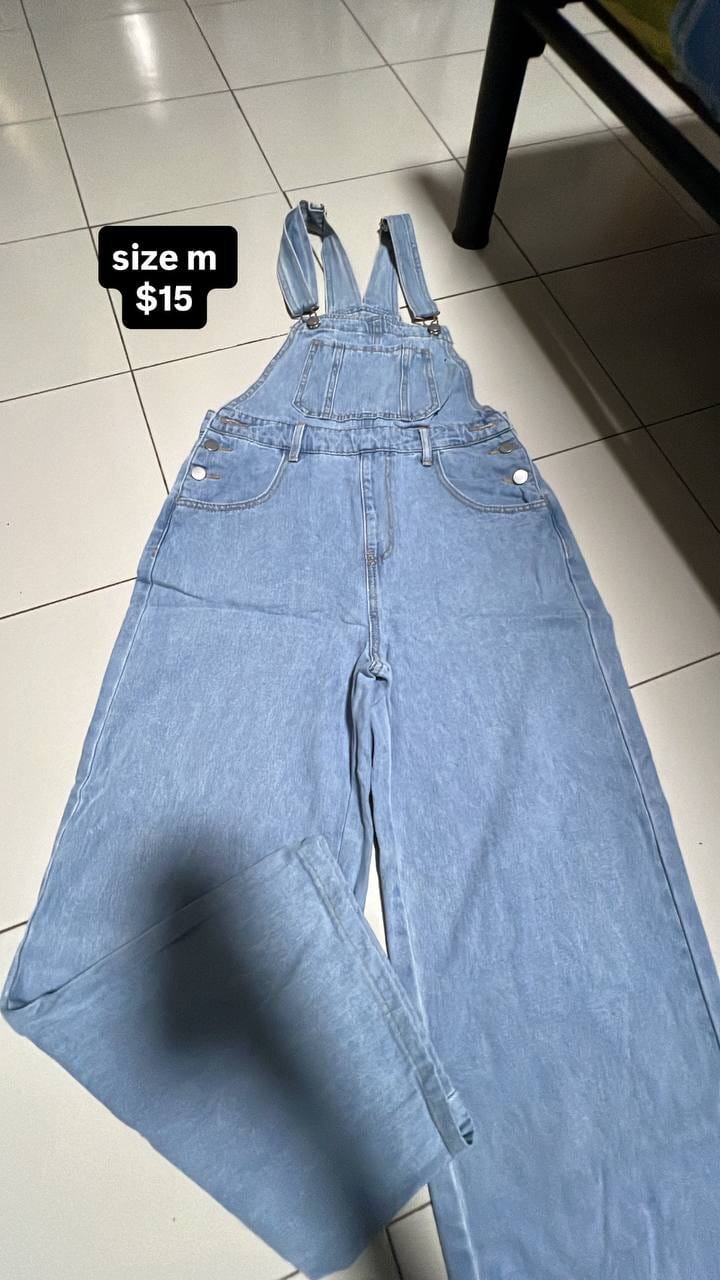 Light Wash Denim Overalls - Size M
