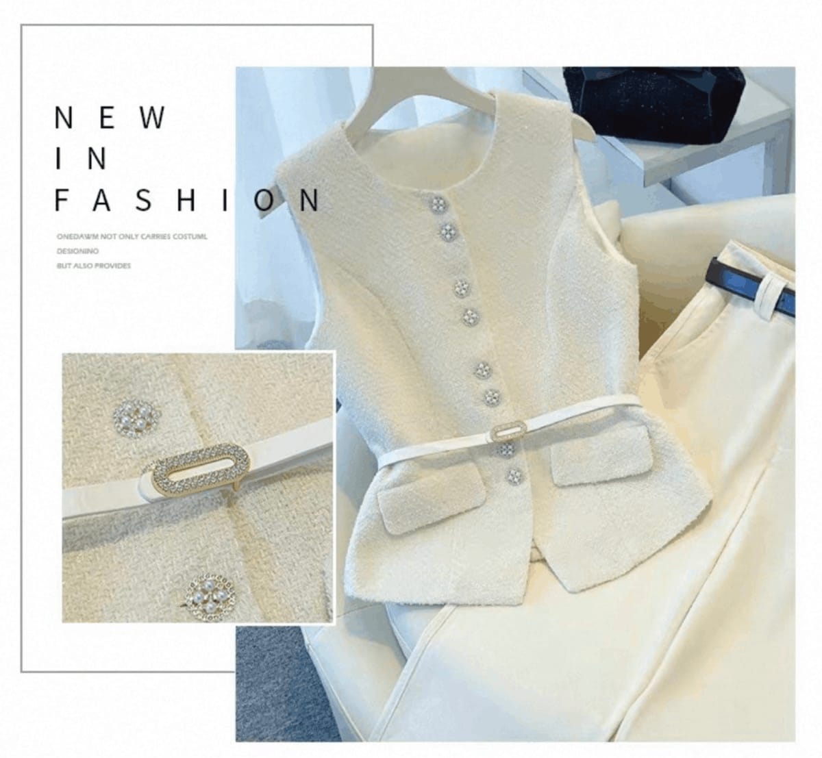 Tweed Style Suit, Professional Work Clothing, Two-Piece Vest & Pant Set - Photo 2