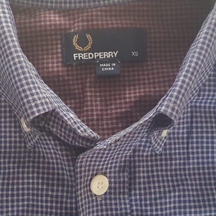Fred Perry Original FRED PERRY Shirt, Smart BLUE Checkered Top, LONDON, UK, Cool 7 Buttons Shirt, Classic Gingham Long Sleeve, Japanese Inspiration, Cosmopolitan, Luxury Lifestyle, Sleek Design, Sophistication, Streetwise, Timeless Appeal, Urban Living - Photo 3