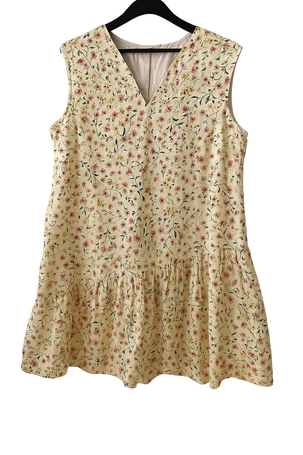 Unbranded Pastel Yellow/Cream Sleeveless Floral Patterned Dress (M-L)