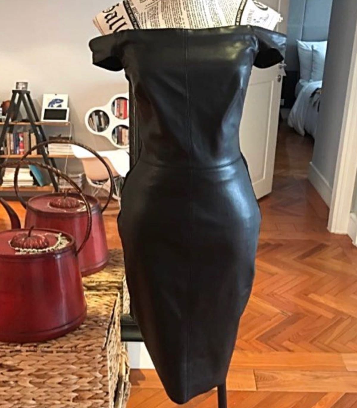 Chic Black Leather Bodycon Dress