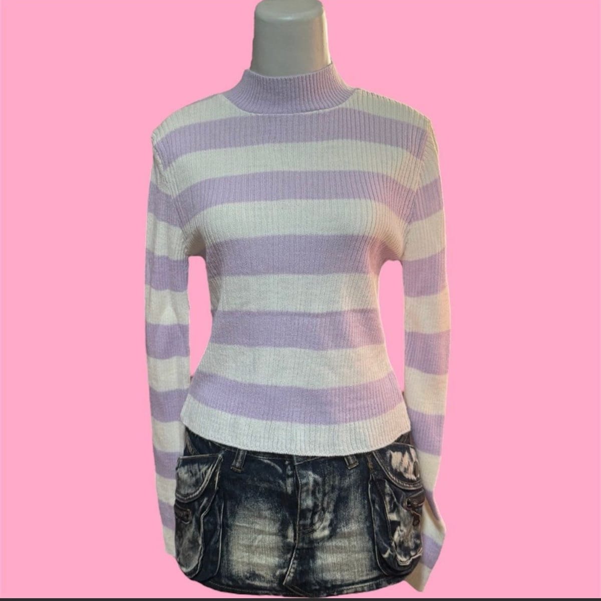 Cute Pastel Purple Striped Knit Sweater