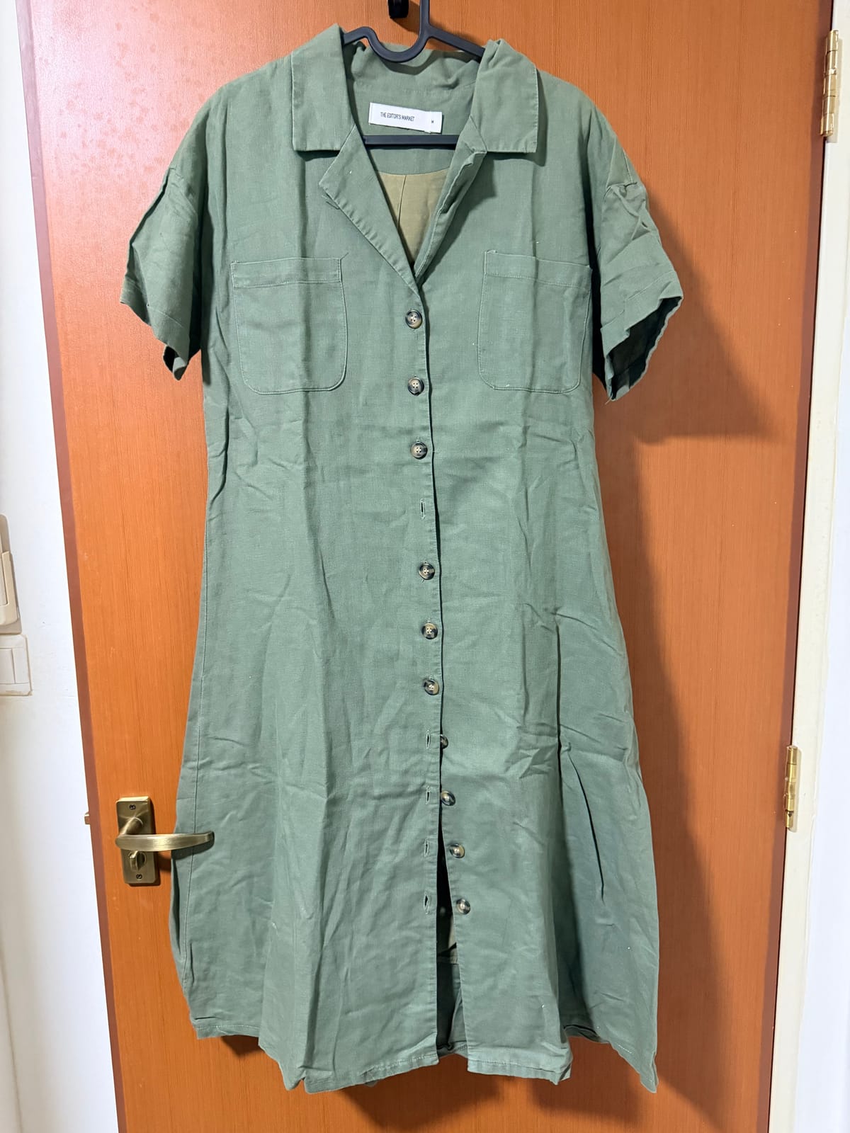 Casual Olive Green Button-Down Dress