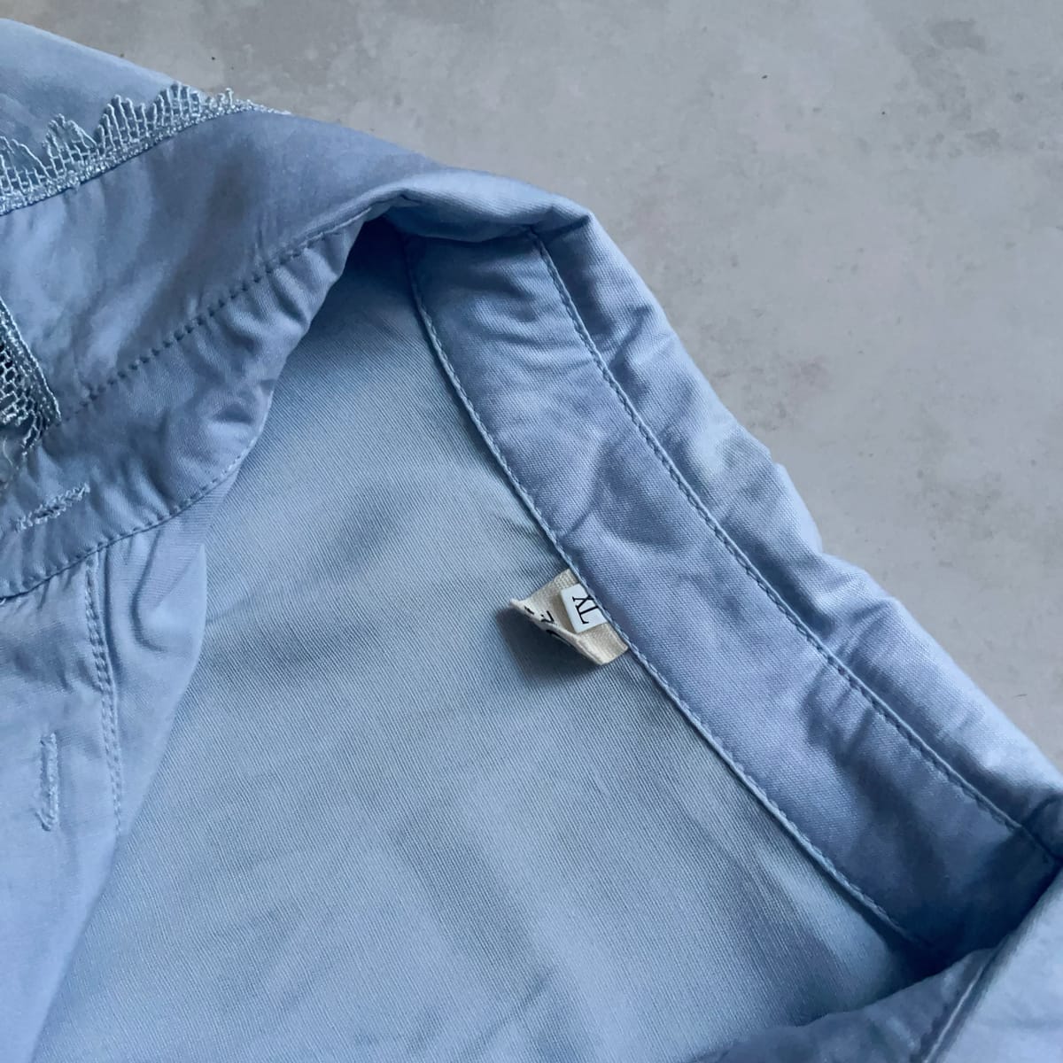 Light Blue Lace Sleeve Floral Embellished Shirt Dress - Photo 3