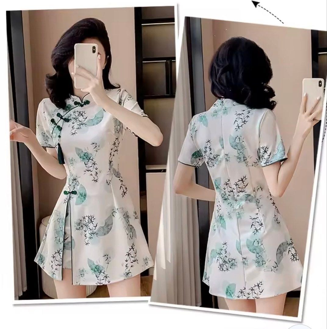 Young Women's Fashionable Chinese Style Reformed Qipao Set Short Skirt And Shorts Two-Piece Light And Breathable Summer Outfit - Photo 3