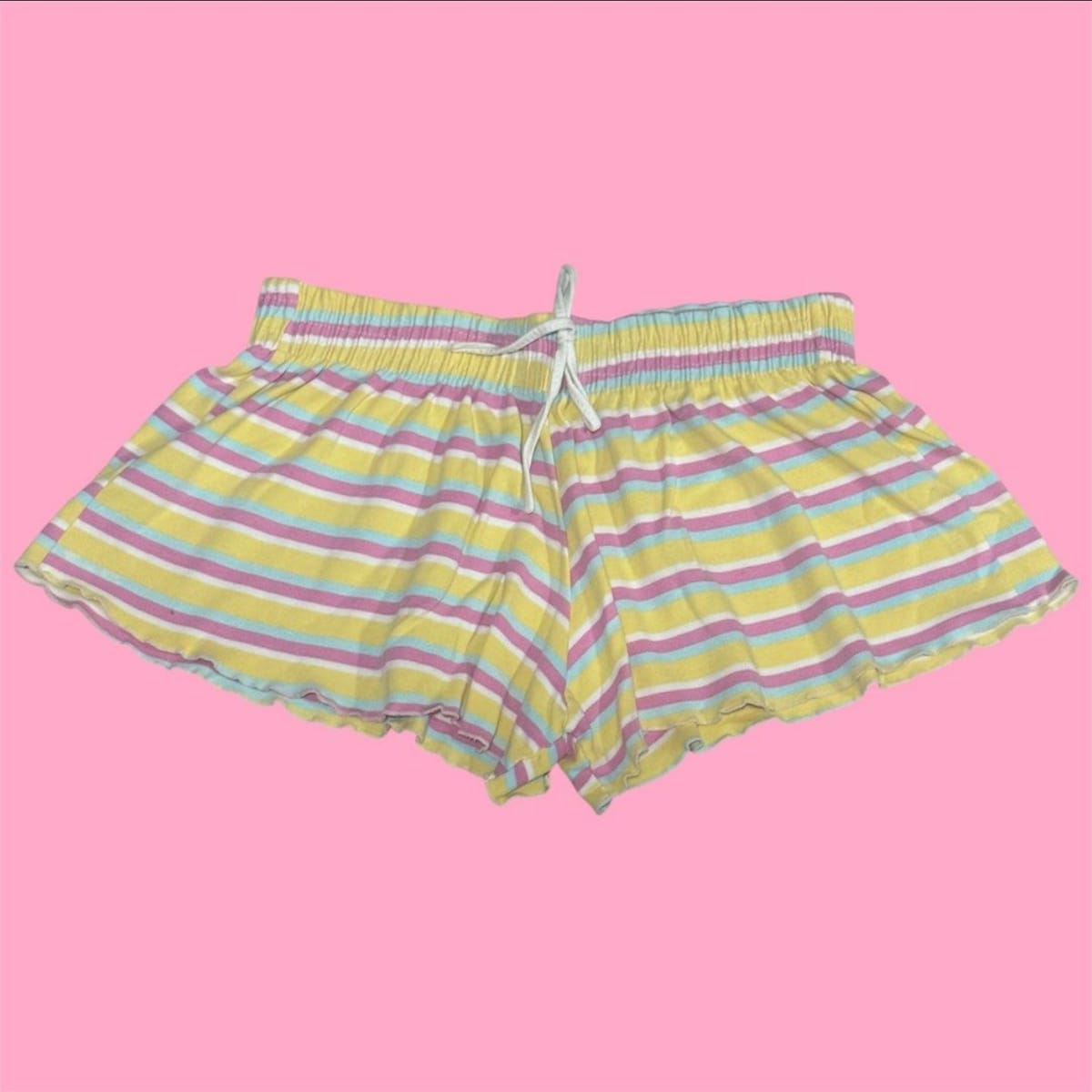 Y2K Striped Yellow & Pink Beachy Flare Shorts 🌈