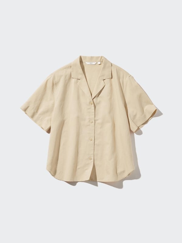 Uniqlo Uniqlo Linen Blend Short Sleeve Shirt - Beige - Photo 3