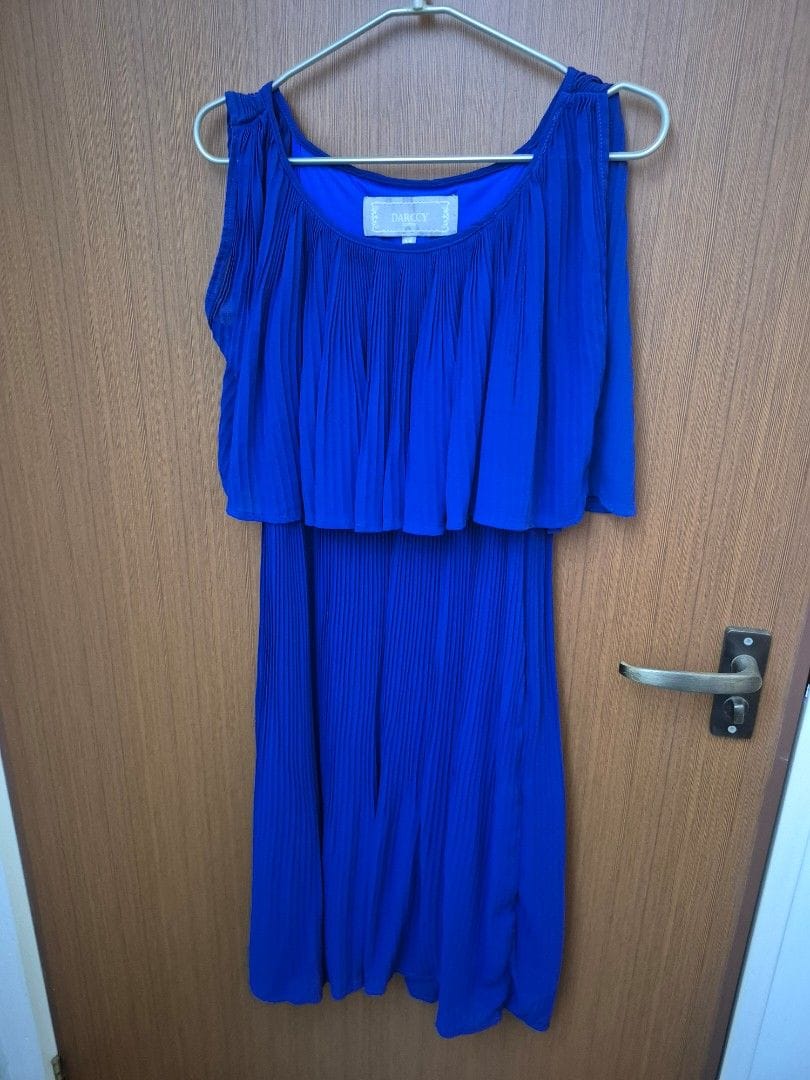 Darcccey London Blue Pleated Cold-Shoulder Dress - XS