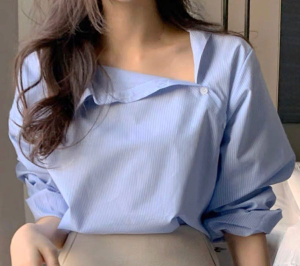 Chic Asymmetrical Blue Blouse