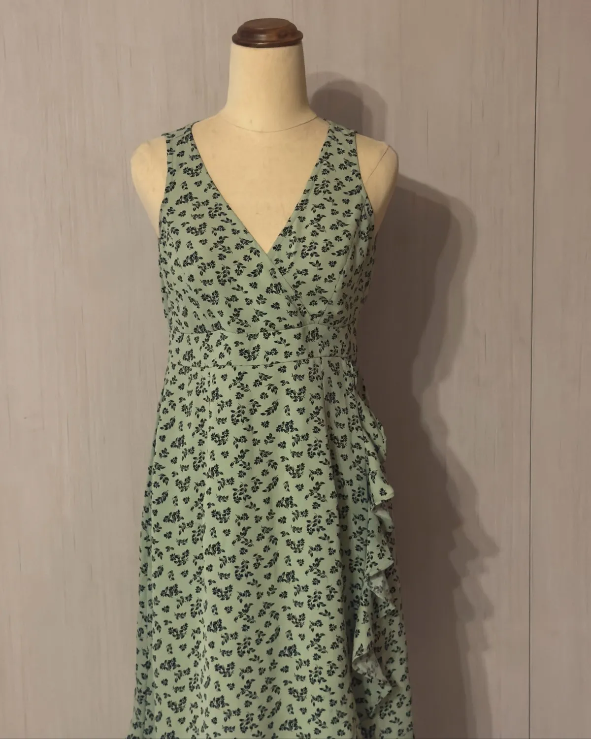 Sage Green Floral Wrap Midi Dress