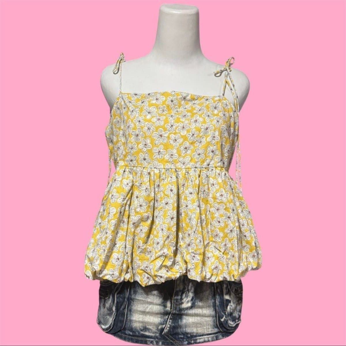 Yellow Floral Peplum Tank Top