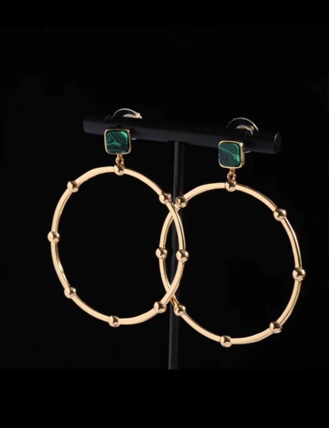 Chic Gold Hoop Earrings with Green Accents