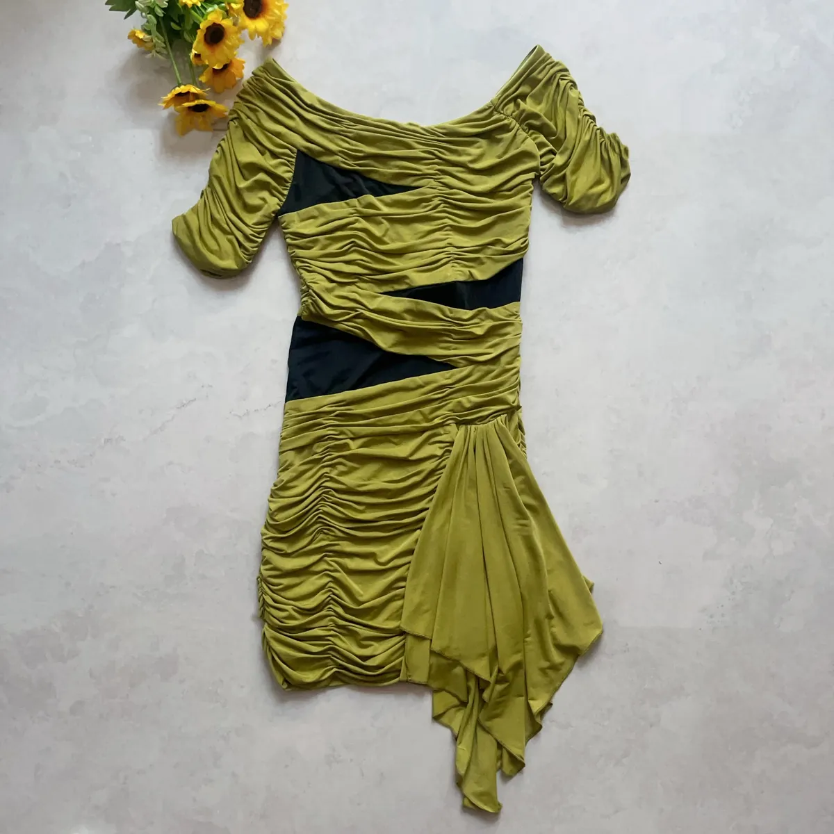 EURAUGO Olive Green Ruched Mini Dress - Photo 2