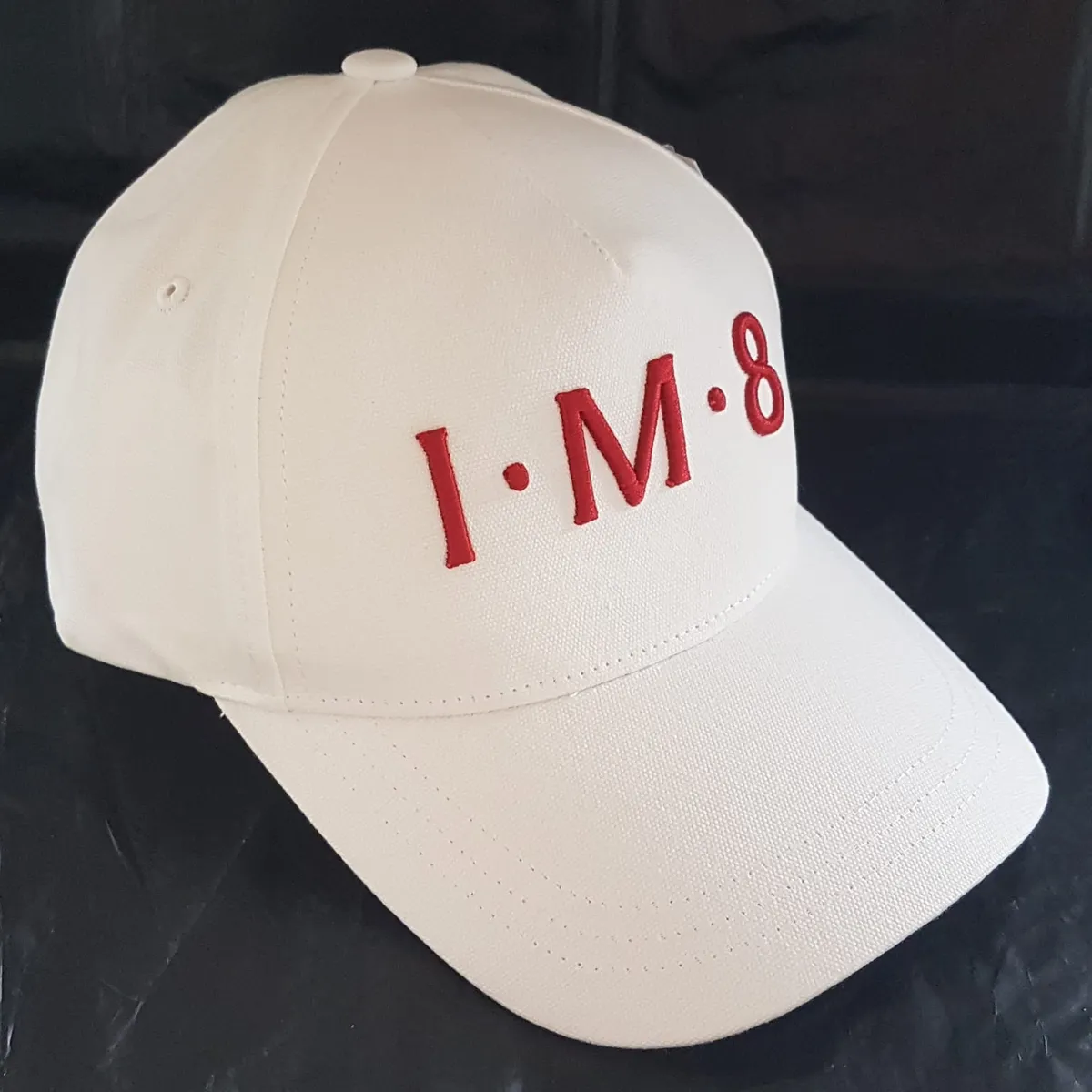 IM8 Original IM8 Baseball Cap, by David Beckham, Limited Edition, Cosmopolitan, White Cotton Base Cap, Bold Red Embroidered Logo, Curved Brim, Adjustable backstrap, Jockey Cap, Roadster, Sophistication, New with Tag, F1 Racing, Car Rally, Cult Street Fashion - Photo 2