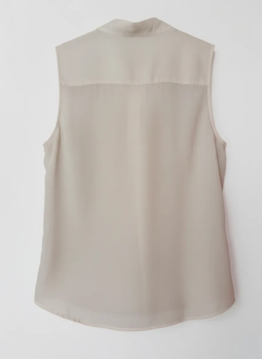H&M H&M White Sleeveless Office Work Blouse Top with Tie Detail - Photo 2