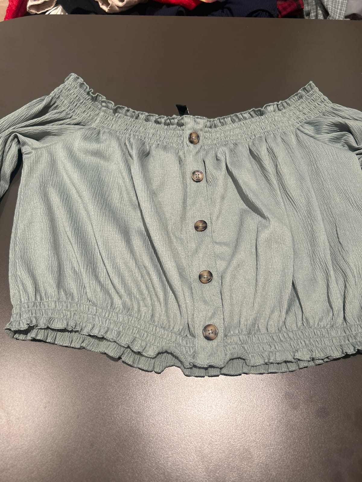 Cute Sage Green Off-Shoulder Buttoned Top