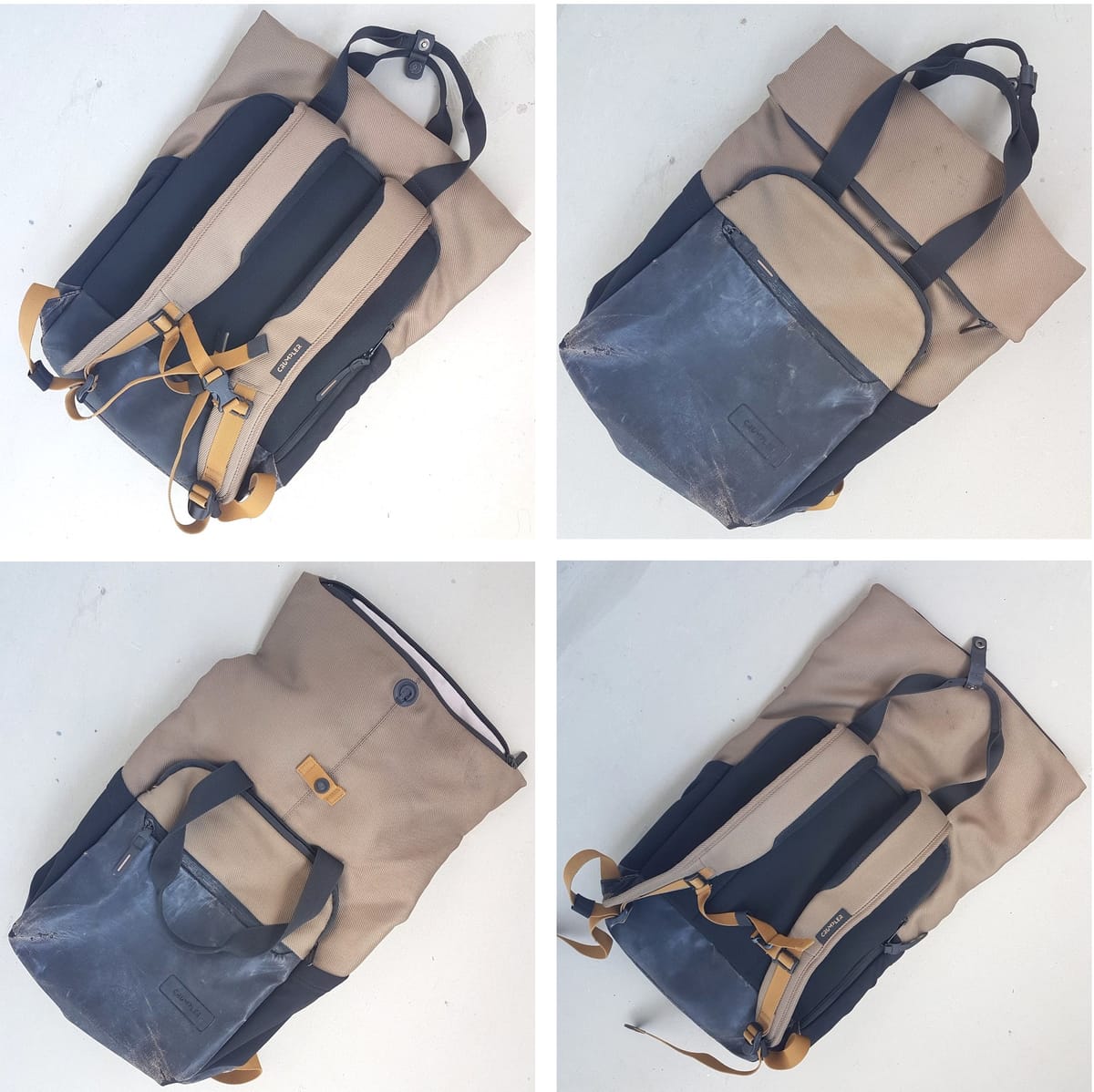 Original CRUMPLER Backpack, Cool Abacus Model, Rucksack, Haversack, Cosmopolitan, Roll-Top, Continental, Duffel Bag, Sleek Khaki & Black Design, Urban Style, Sophistication, Timeless Appeal, Pop Culture, Traveler, Backpacker, Streetwise