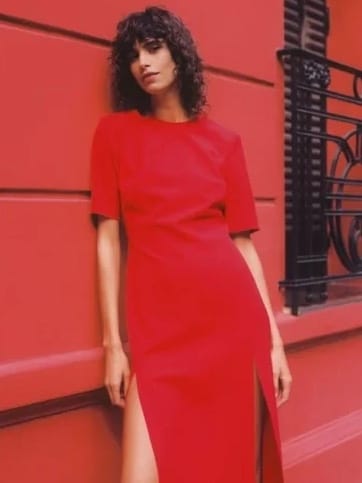 Zara ZARA Red Midi Dress With Slits (M)