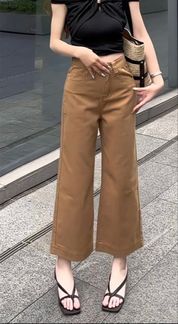 Trendy Wide-Leg Brown Pants