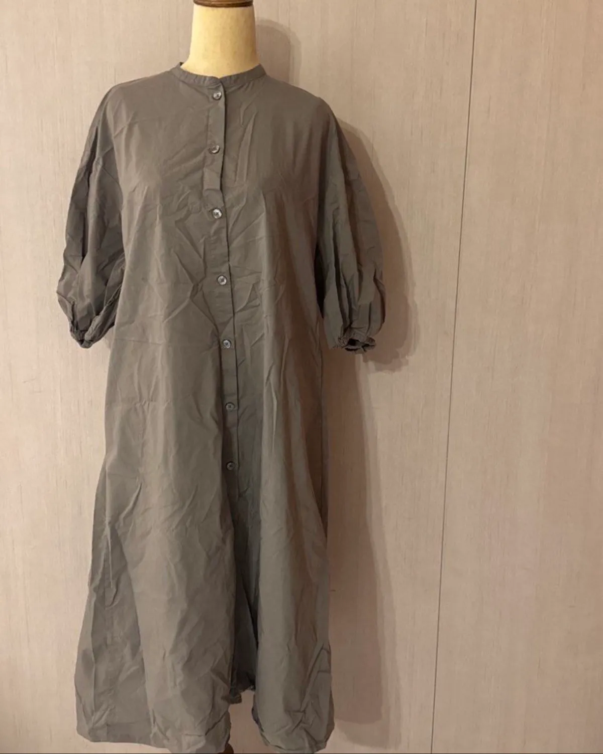 Muji Oversized Quick Dry Broadcloth 3/4 Sleeve Button-Up Dress