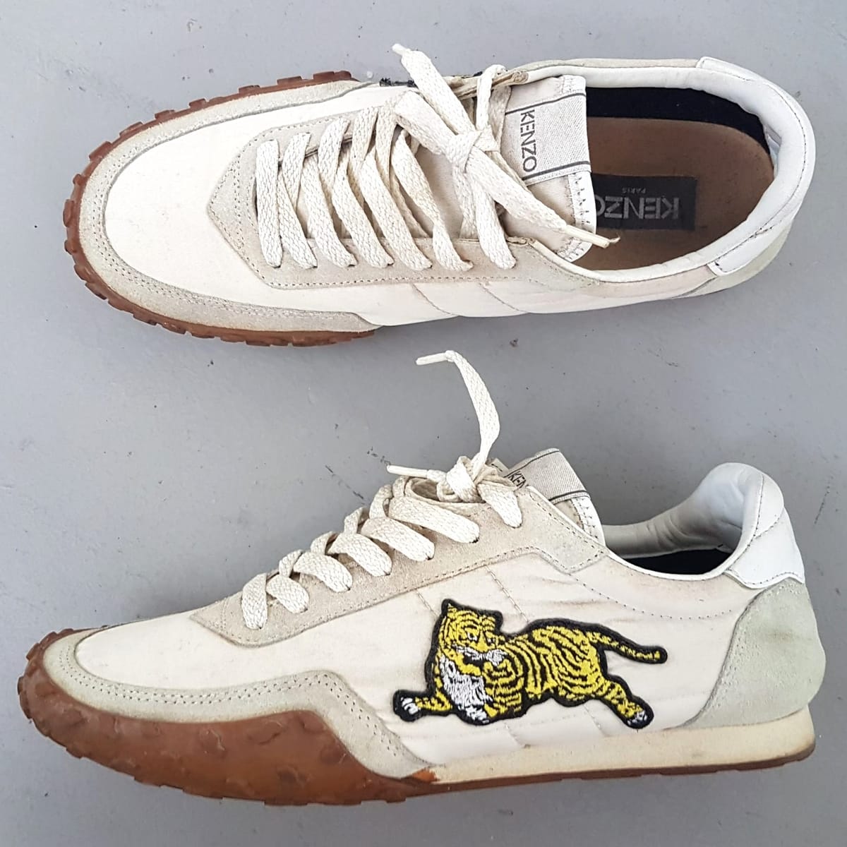 Original KENZO Designer Sneakers, Paris France, Made in Portugal, Size EU 41, Cool White KENZO Shoes, TIGER Embroidery Patch, Sleek Model, Cosmopolitan, Timeless Appeal, Urban Style, Sophistication, Pop Culture, Luxury Lifestyle, Cult Street Fashion - Photo 6