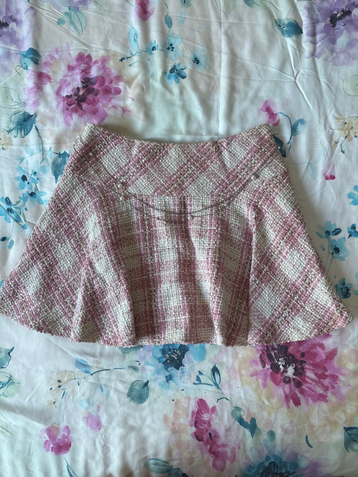 Chic Pink Plaid Tweed Skirt
