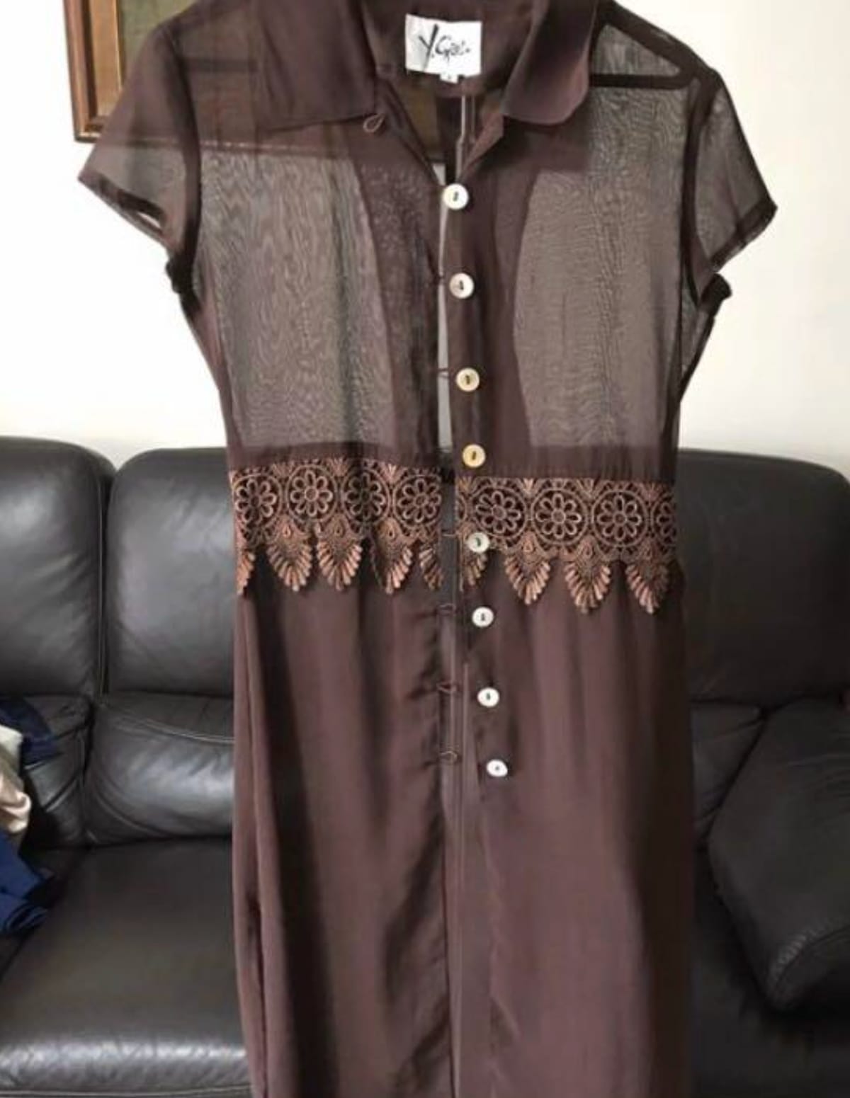 Sheer Brown Button-Up Dress