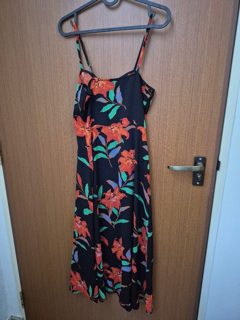 Vibrant Parisian Floral Print Black Dress - Size 8