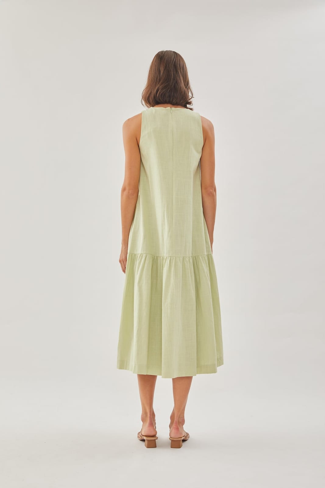Klarra Linen Tiered Dress in Soft Green - Photo 5