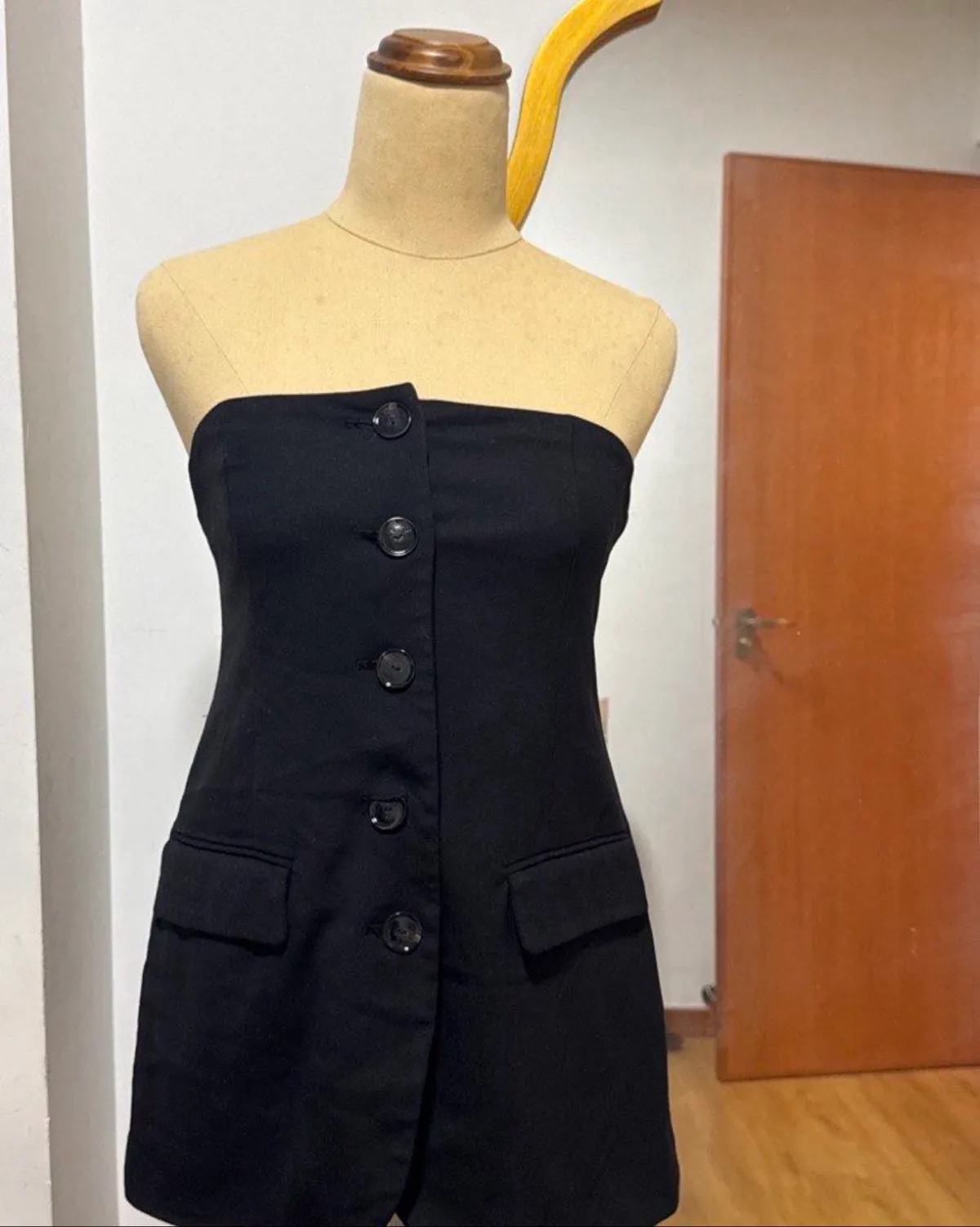 Chic Black Strapless Blazer Dress