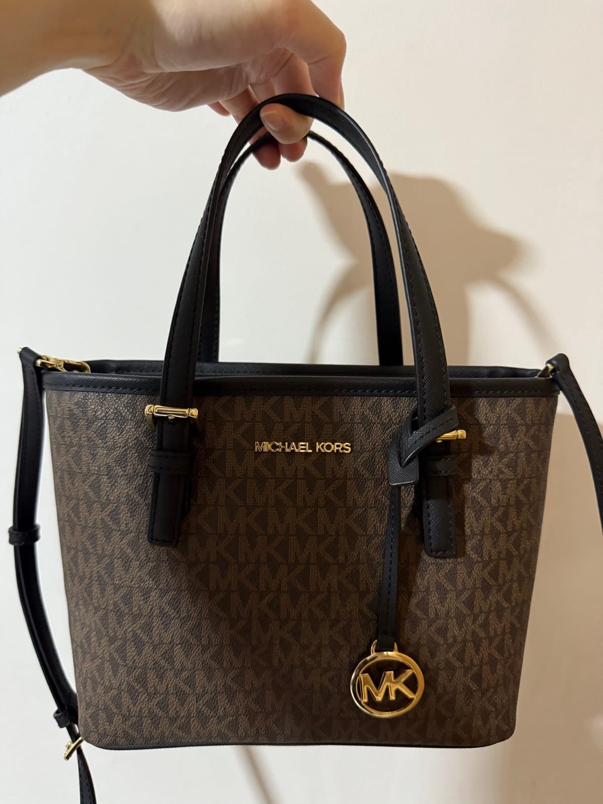 Michael Kors Jet Set Travel Extra-Small Logo Top-Zip Tote Bag - brown / black colour