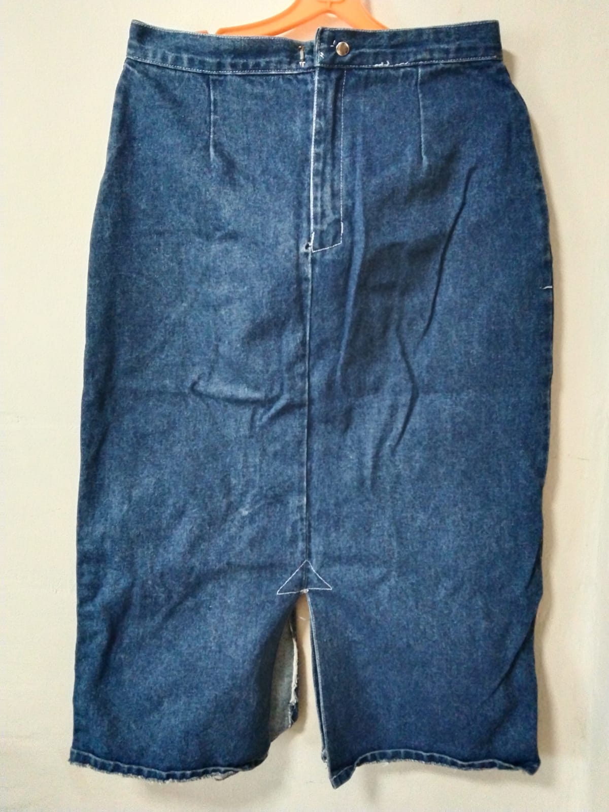 Retro Denim Midi Skirt with Front Slit