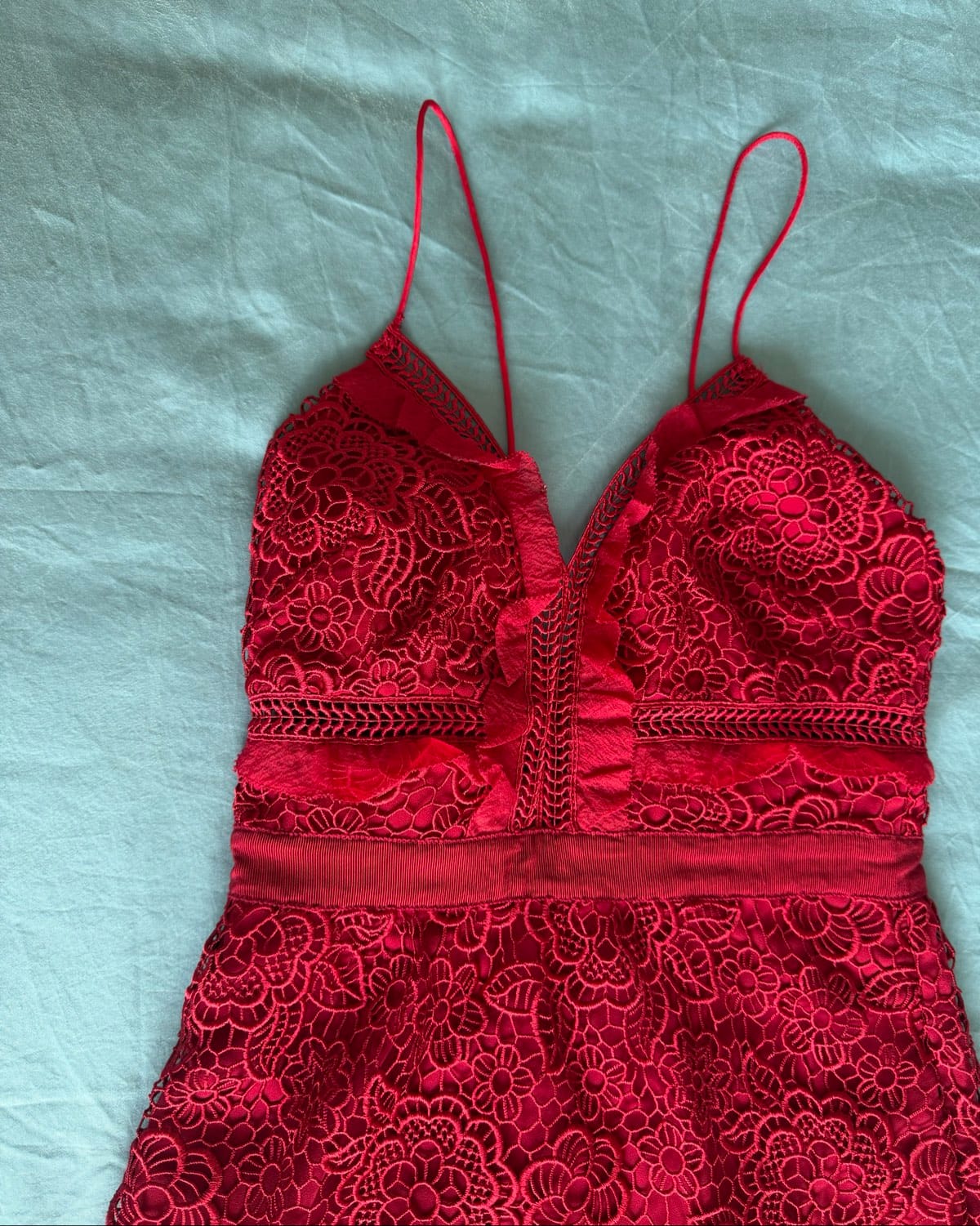 Self portrait  Self Portrait Red Lace Midi Dress - Photo 3